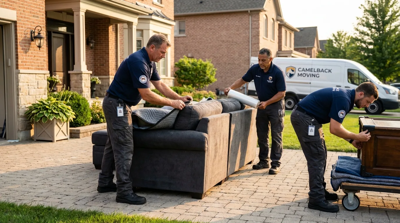 Large estate moving crew wrapping furniture in Saint Johns, MI