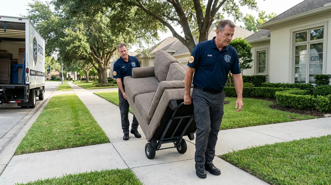 Local residential moving crew loading furniture in Saint Johns, MI
