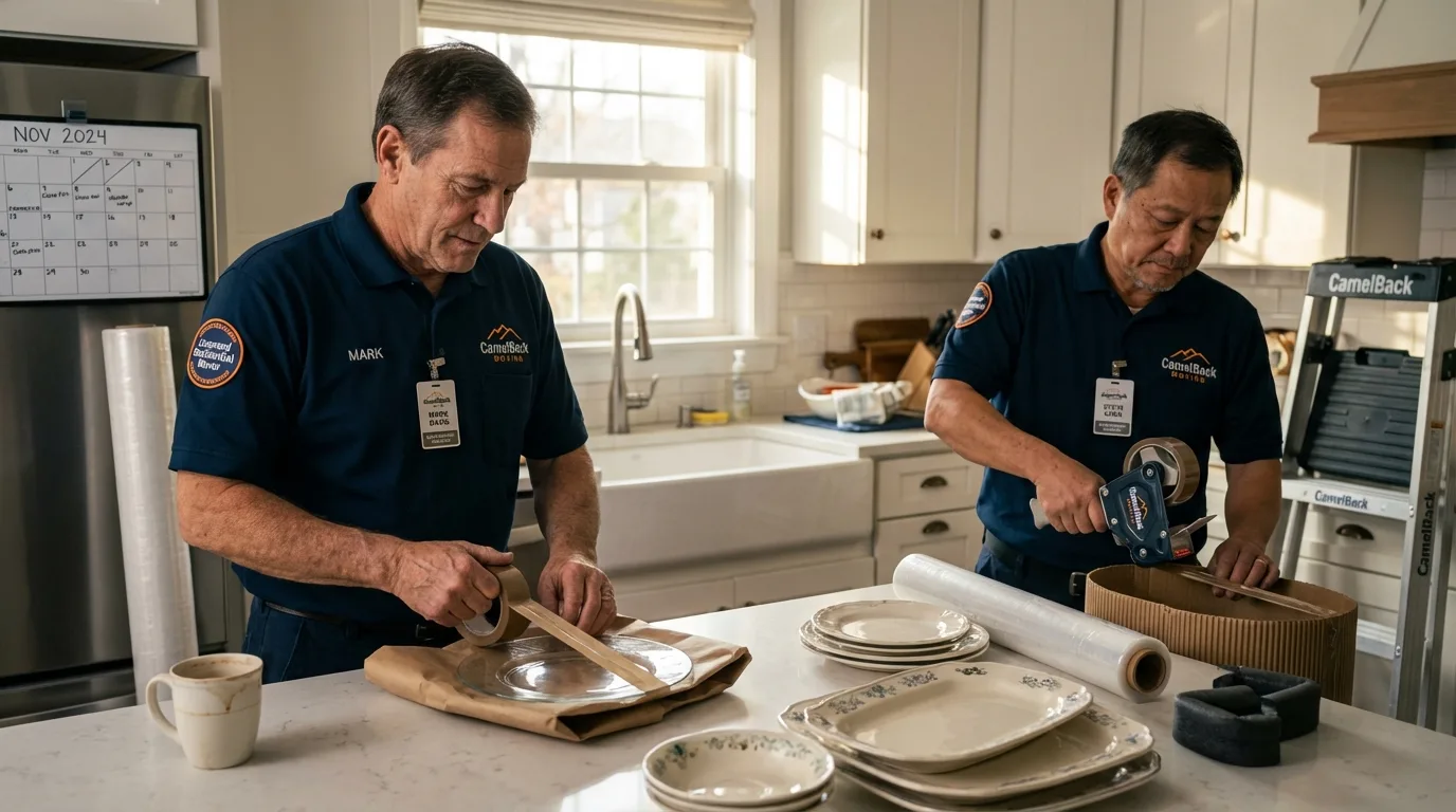 Professional crew packing kitchen dishware in Saint Johns, MI